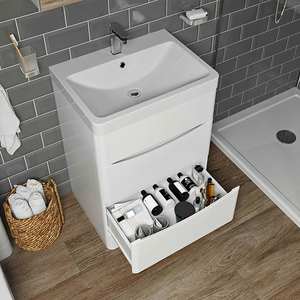 Mode Adler 600mm Gloss White Floor Standing Vanity Unit with Resin Basin