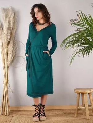 '2en1 Gilet/Robe midi à manches longues "Irwaen Indie", Bleu pétrole'