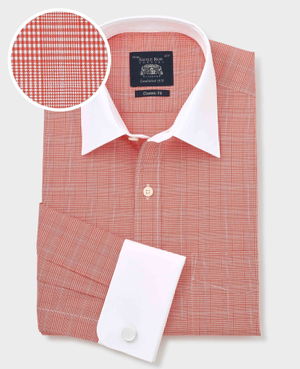 Red Cotton Prince of Wales Check Classic Fit Winchester Formal Shirt - Double Cuff