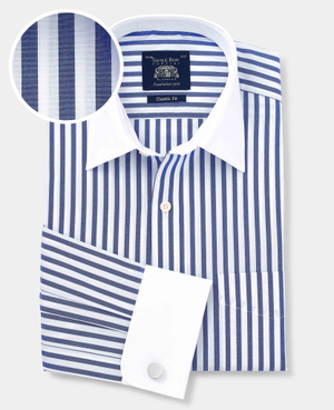Blue White Cotton Striped Classic Fit Winchester Formal Shirt - Double Cuff [RTC]