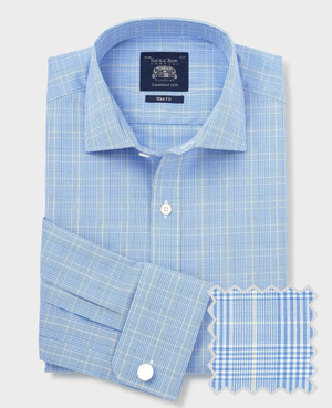 Blue Cotton Prince of Wales Check Slim Fit Formal Shirt - Double Cuff
