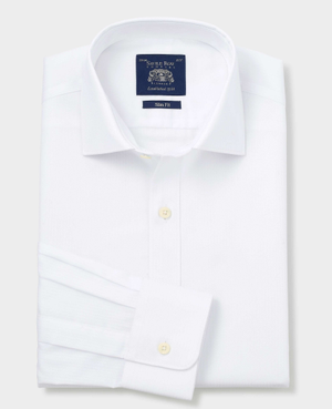 White Fine Herringbone Cotton Slim Fit Formal Shirt - Single Cuff
