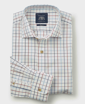 White Red Cotton Tattersall Check Slim Fit Formal Shirt - Single Cuff