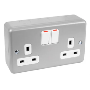 MK Electric K2946ALM Metalclad Plus 2 Gang Double Pole Switchsocket With Surface Mounting Box 13A