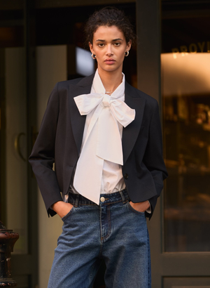 Araya Organic Cotton Bow Neck Blouse - UK 12 | EU 38 | US 08 / Pure White