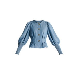 Denim Effect Jacket In Embossed Print Light Denim Blue (S)