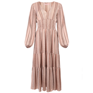 Folklore Frailty Brown Striped Whisper Midi Dress (M)