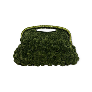 Handmade Green Floral Velvet Crochet Designer Bag – A Unique And Statement-Made Piece