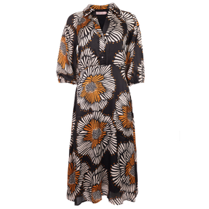 Holding On Black Floral Fusion Midi Dress (S)
