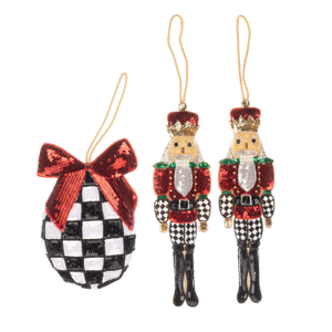 Set Of 3 Extra Large Christmas Red Nutcracker & Bow Bauble Decoration