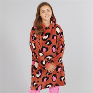 Board Angels Girls Oversized Blanket Hoodie Leopard