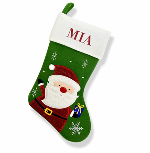 Happy Santa Green Santa Stocking