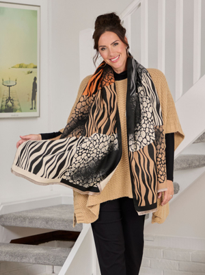 Multi Animal Print Scarf - Grey/Beige