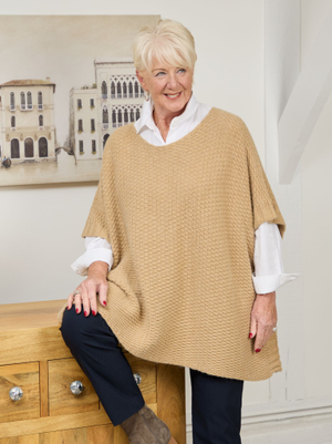 Camilla Moss Stitch Poncho - Camel