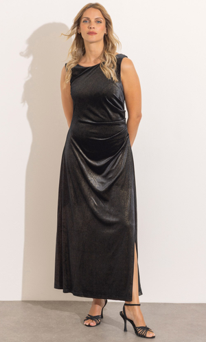Velvet Shimmer Maxi Dress - Black/Gold