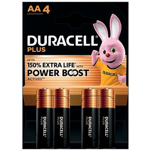 Duracell Plus AA Battery Alkaline 150% Extra Life Power Boost, Pack of 4