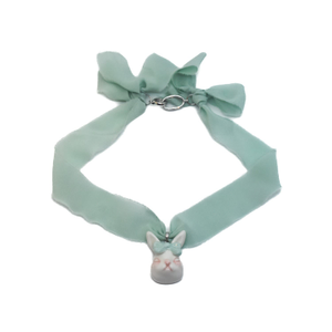 Grumpy Bunny Mint Green Silk Choker Necklace (one size)