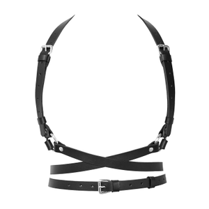 Real Leather Harness Artemis - Black With Silver Buckles (XL)