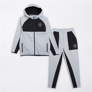 Brave Soul Boys Panel Tracksuit Light Grey Marl/Black