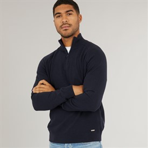 THREADBARE Mens Jenning 1/4 Zip Jumper Navy