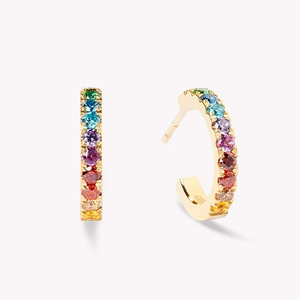 Elegance Halo Hoop Earrings Gold Plated Multicolour Rainbow