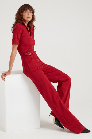 Cassandra The Extra Body Length Flared Jumpsuit | Bleeding Heart [Red Denim]