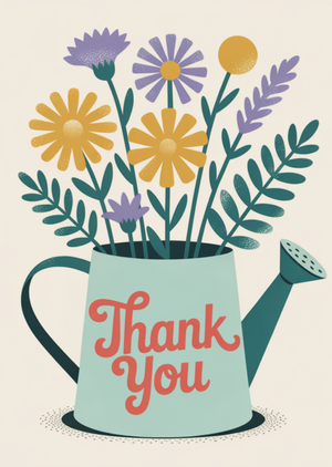 Watering Can & Flowers Illustrated Thank You Card