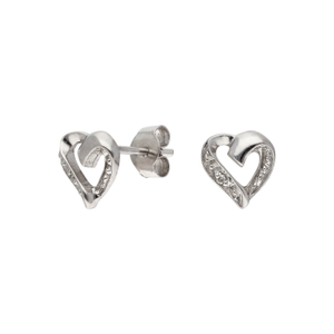 Pre-Owned 9ct White Gold Diamond Set Heart Stud Earrings