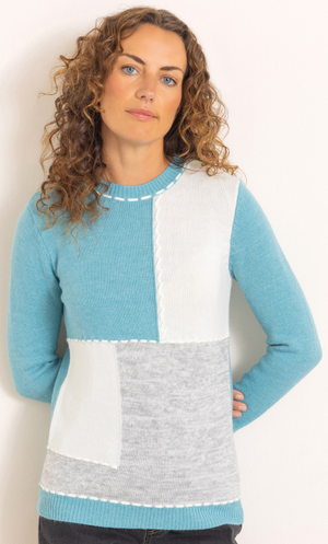 Anna Rose Patchwork Jumper - Aqua/Grey/Marl/Ivory