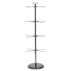 Black Floorstanding Four Tier, 24 Peg Spinner Merchandiser Display Rack With Weighted Base