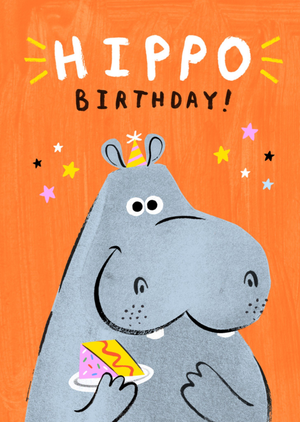 Hippo Birthday Funny Illustrated Pun Card