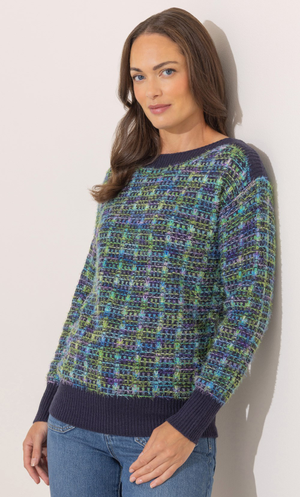 Stitched Yarn Knitted Jumper - Navy/Teal