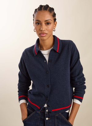 Gillian Wool Blend Collar Cardigan - 10 (UK Size 10) / Deep Indigo