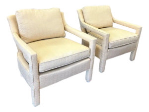 Pair of Mid Century Drexel Heritage Club Chairs - Houndstooth Pattern, Signed