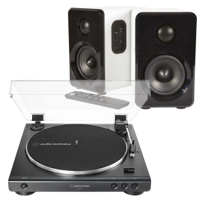 Audio-Technica AT-LP60X Turntable + AV:LINK Active Bluetooth Speakers - White