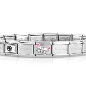 Classic Silver Pink White Butterfly Charm Bracelet