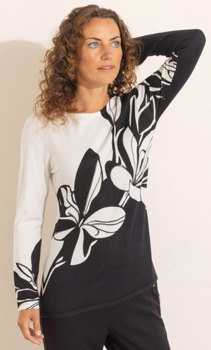 Anna Rose Embellished Floral Print Knitted Jumper - Black/Ivory