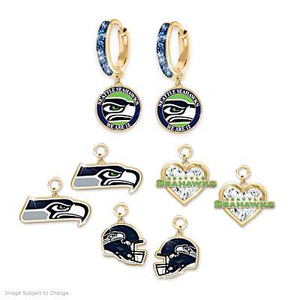 Seattle Seahawks Interchangeable Charm Hoop Earrings