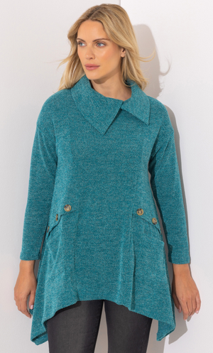 Dipped Hem Knitted Tunic Top - Teal