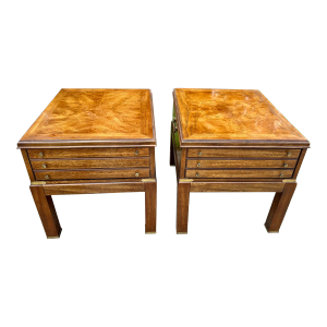 Mid 20th Century Pair Mid Century Lane Altavista Campaign Side Tables With Glass Top