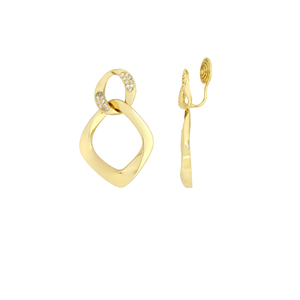 Double Oval Hoop Drop Clip On Earrings