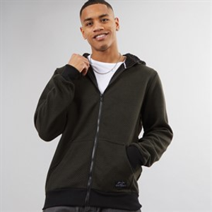 Brave Soul Mens Tyne Zip Through Hoodie Khaki Chevron/Jet Black