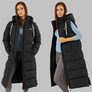L'amore Couture Womens Lenox Long 2-In-1 Puffer Black