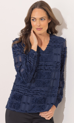 Check Textured Jacquard Blouse - Midnight