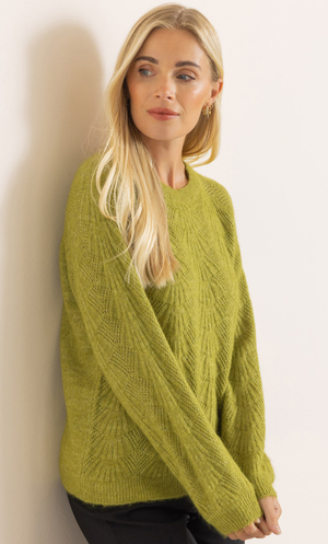 Shell Patterned Lightweight Knitted Jumper - Lime Marl