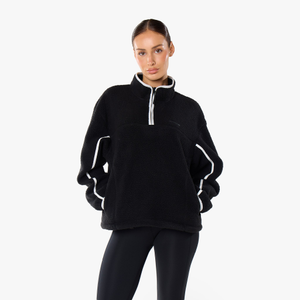1/4 Zip Borg Fleece | Black/White