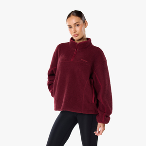 1/4 Zip Borg Fleece | Burgundy