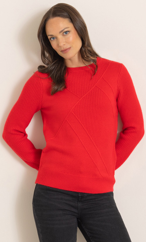 Long Sleeve Ribbed Knitted Jumper - Red