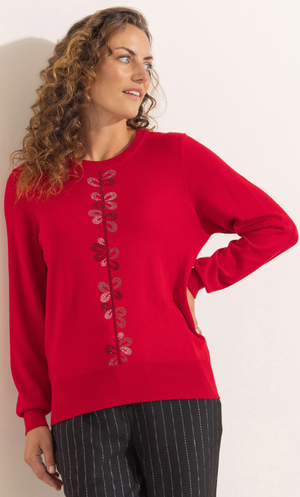 Anna Rose Embellished Knitted Top - Red
