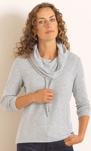 Anna Rose Embellished Cowl Neck Knitted Jumper - Grey Marl